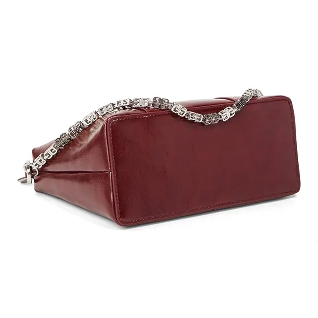 Teenmix Cow Leather Handbag, Crossbody Bag, Shoulder Bag Medium Size Women's Black/Burgundy-9