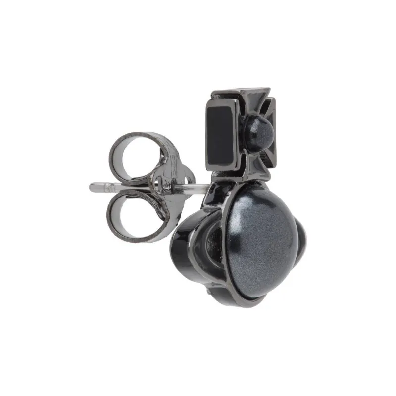 Vivienne Westwood Ruthenium Enamel Brass Artificial Pearl Pearl Stud Earrings Men's Black-1