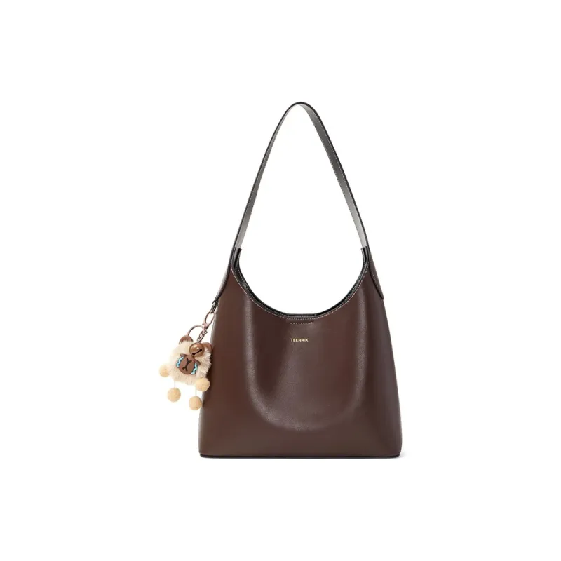 Teenmix Cow Leather With Synthetic Leather Hobo Bag, Handbag, Shoulder Bag, Tote Tubas Women's Coffee/Black-1