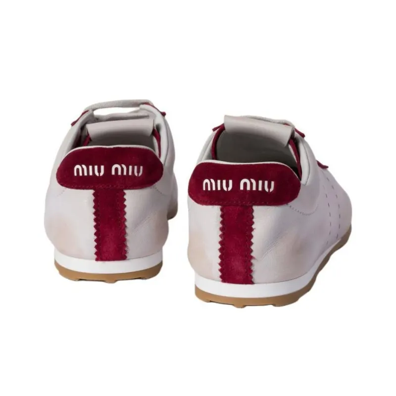 MIU MIU Plume Low Top Casual Shoes Women's White Red-4