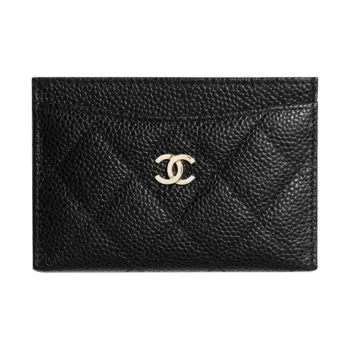 CHANEL Grained Embossed Cow Leather Card Sleeve Card Holder Unisex Black