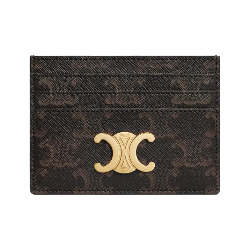 CELINE Triomphe Canvas Wallets Card Holders Regular Women's Brown-0