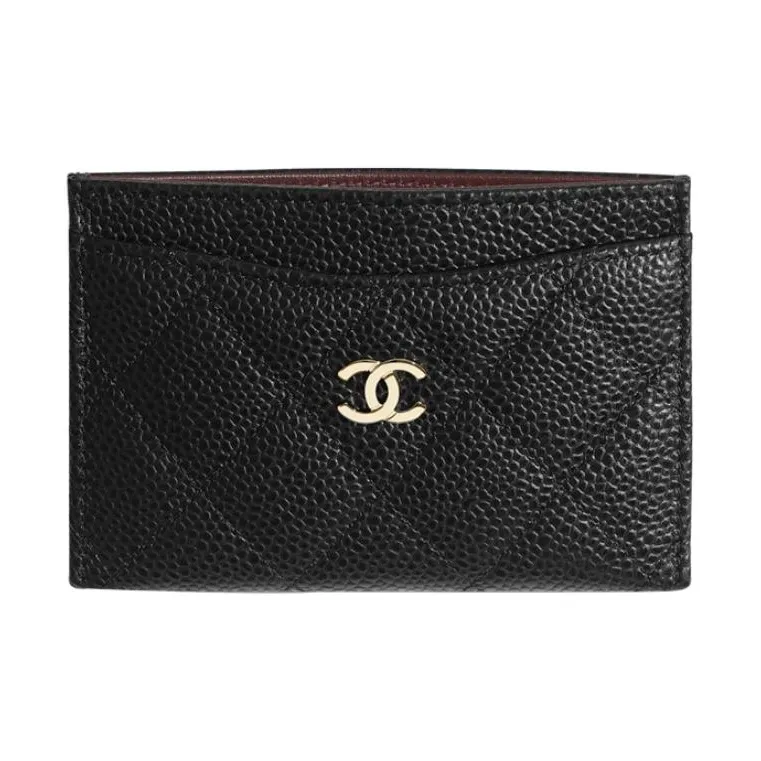 CHANEL Grain Embossed Caviar Cow Leather Card Holder Card Holder Unisex Black-1