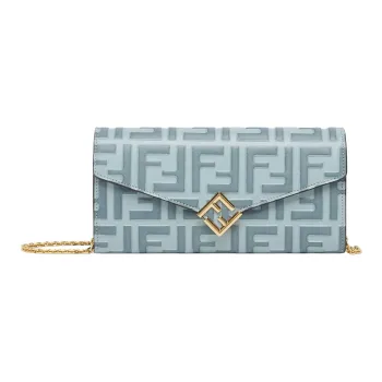 FENDI FF Diamonds Series Calfskin One Shoulder Wallet Women's Light Blue