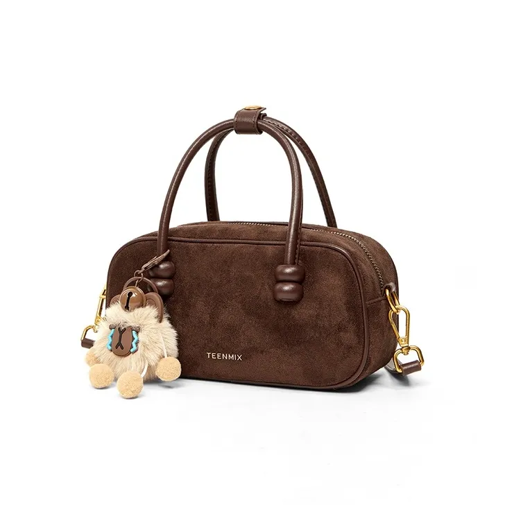 Teenmix Cow Leather Handbag, Crossbody Bag, Shoulder Bag, Bowling Bag Trumpets Women's Coffee/Caramel/Dark Blue-2