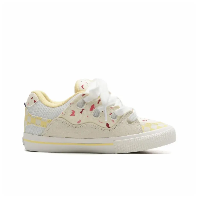 OAOQ Low-Top Skateboard Shoes Unisex White Yellow Blue-10