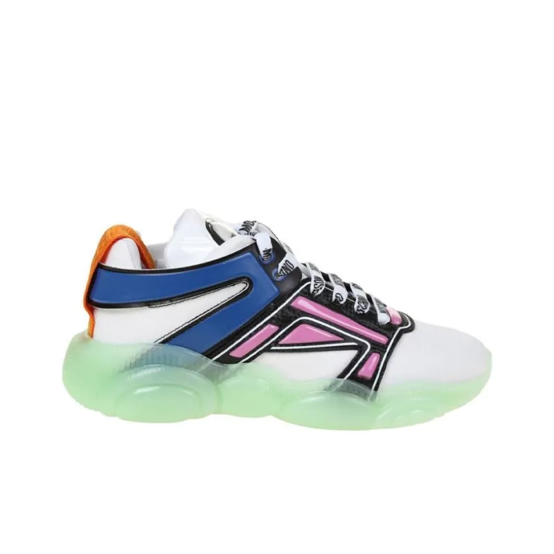 MOSCHINO Low-Top Platform Shoes Women's White Blue Pink Patchwork-1