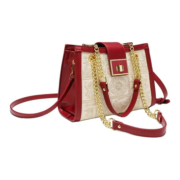 PAYOT Microfiber Synthetic Leather One Shoulder Handbags Regular Women's Ecru & Red-2