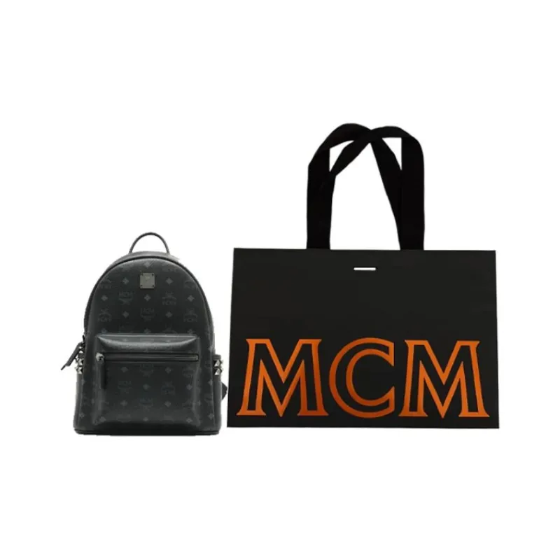 MCM Stark Visetos Coated Canvas With Leather Trim Backpack Small Size Unisex Black-6