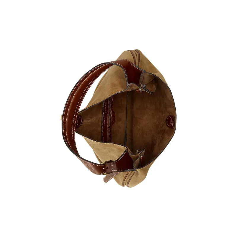 Polo Ralph Lauren Polo ID Suede Handbag Shoulder Bag Medium Size Women's Light Brown-3