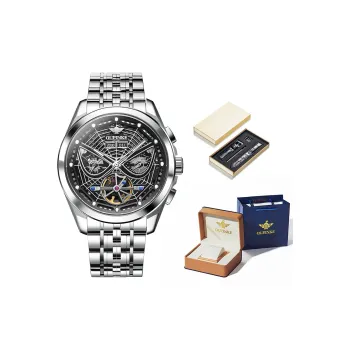 Oupinke Spider Man Series Mechanical Movement Stainless Steel Watchband Watch Men's Watches Black Dial