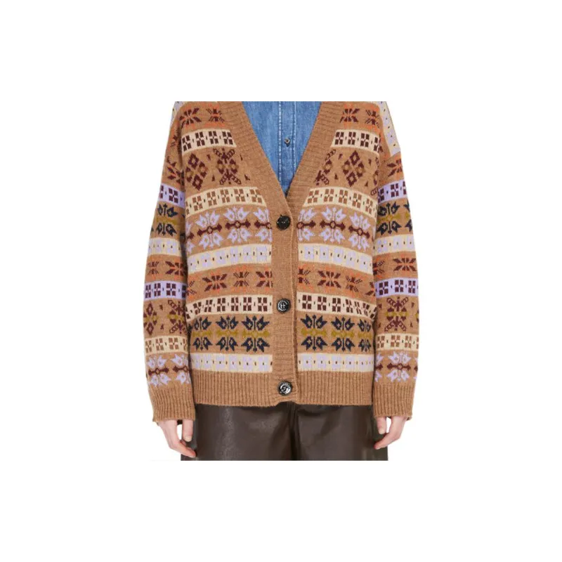 WEEKEND MaxMara Oversized V Neck Jacquard Cardigan-5