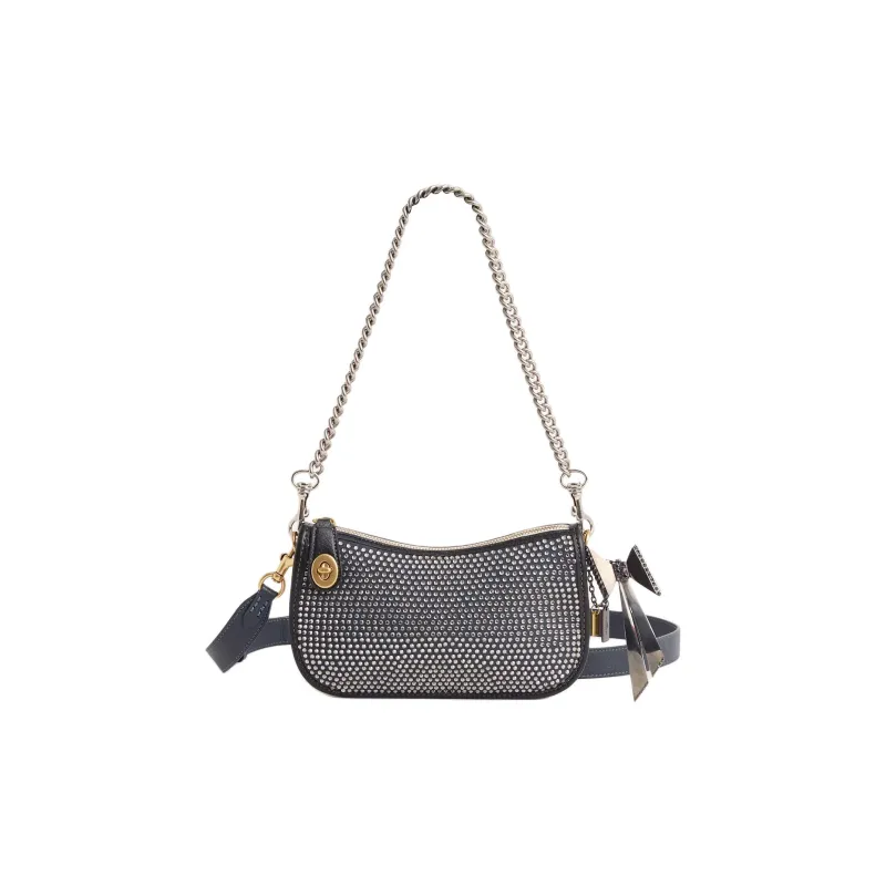 COACH Swinger Leather Handbag Shoulder Bag Medium Size Women's Brass Mixed Pink Pencil Color-0