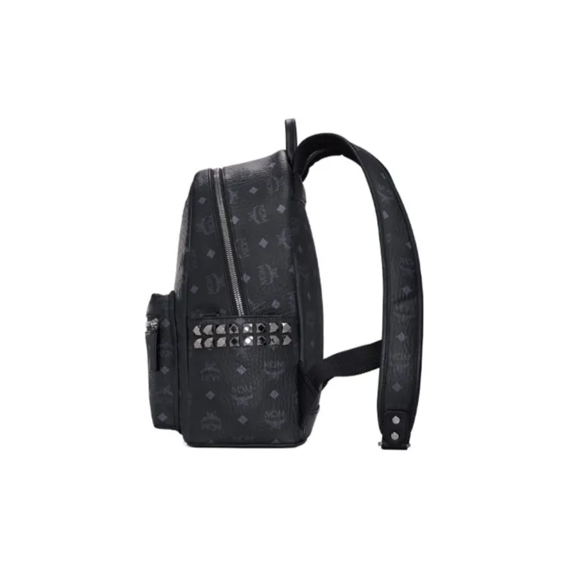 MCM Coated Canvas PVC Backpack Medium Size Unisex Black-2