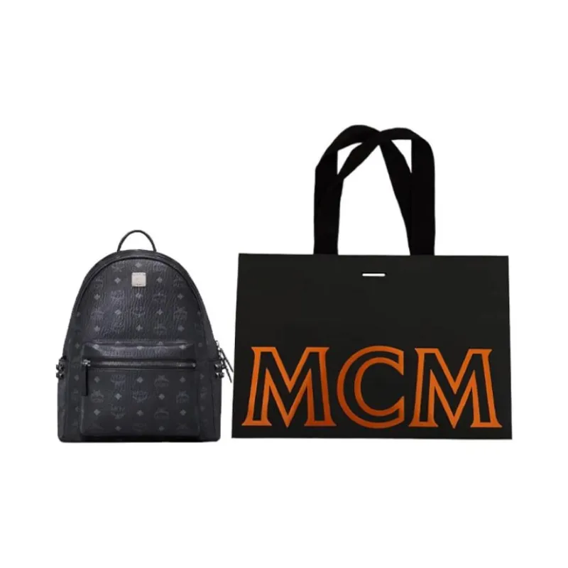 MCM Coated Canvas PVC Backpack Medium Size Unisex Black-5