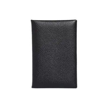HERMES Calvi Epsom Calfskin Business Card Holder Zero Wallet Card Holder Women's Noir Black