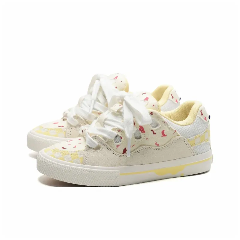 OAOQ Low-Top Skateboard Shoes Unisex White Yellow Blue-8