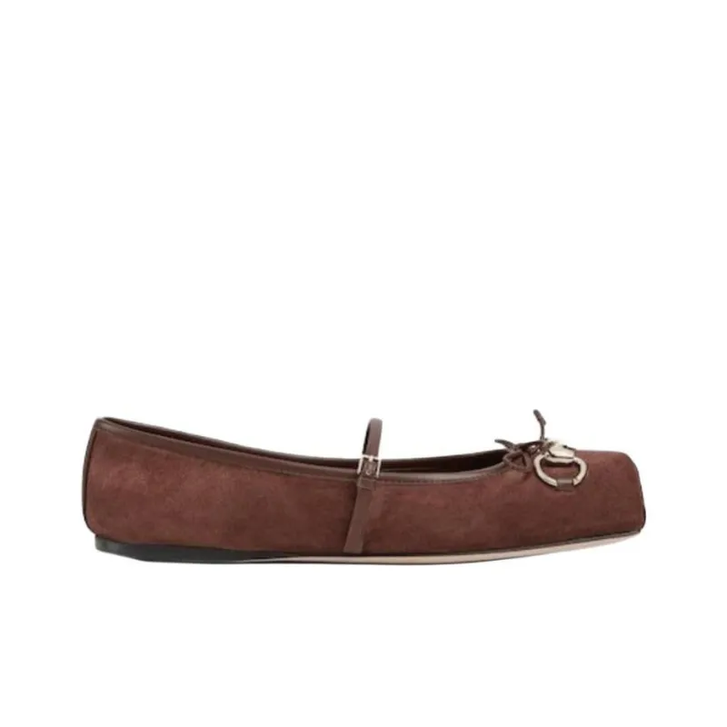 GUCCI Horsebit Flat Casual Single Shoes Women's Brown-1