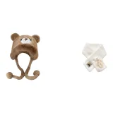 Khaki Bear Hat+Milk White Bear Scarf