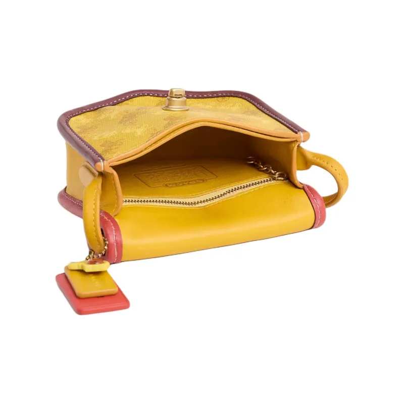 COACH Turnlock Coated Canvas With Calfskin Shoulder Bag Crossbody Bag Mini Unisex Brass Stacked Ochre Multicolor-2