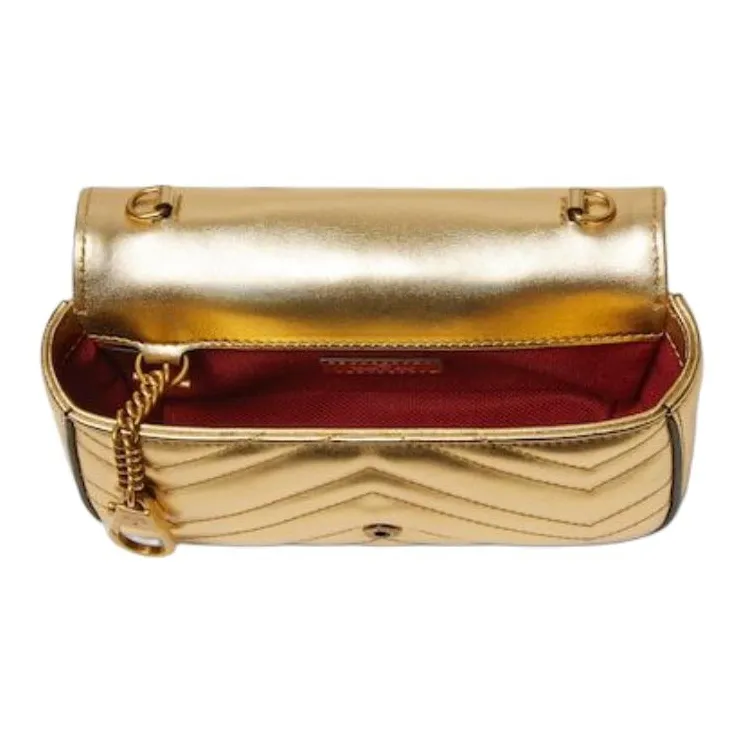 GUCCI Leather Shoulder Bag Extra Mini Unisex Gold-4