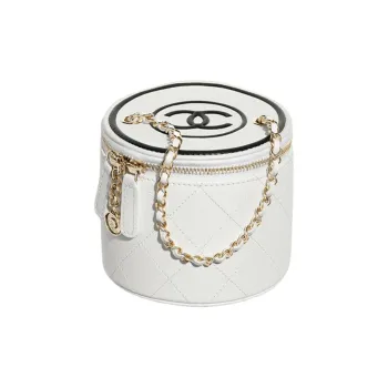 CHANEL Lambskin Cylinder Bag, One Shoulder Handbag Women's White