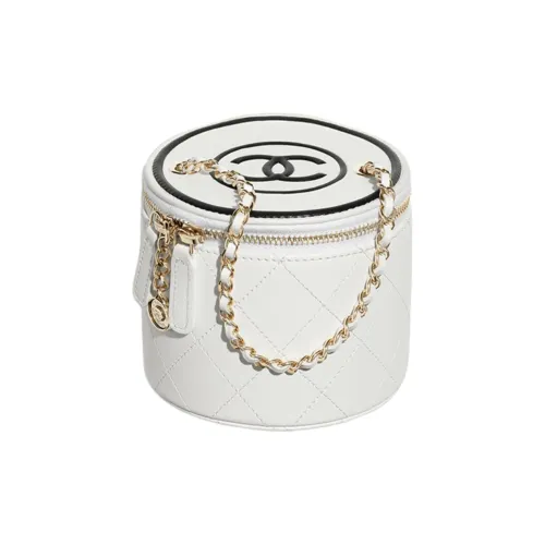 CHANEL Lambskin Cylinder Bag, One Shoulder Handbag Women's White