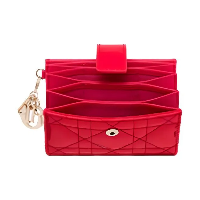 DIOR Lady Dior Patent Leather, Cow Leather Coin Purse, Card Holder Women's Raspberry Red-2