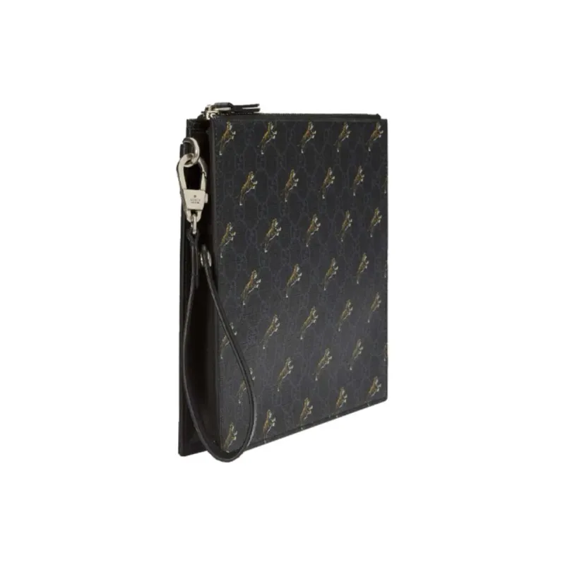 GUCCI Supreme Canvas With Leather Trim Clutch Men's Black Gray Color-1