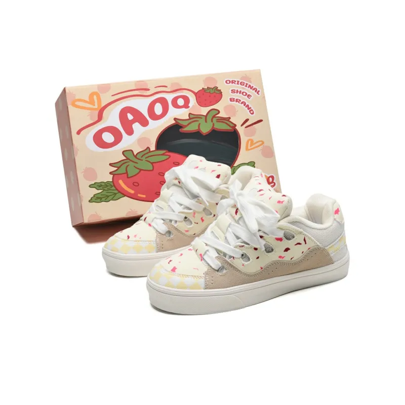 OAOQ Low-Top Skateboard Shoes Unisex White Yellow Blue-55