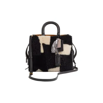 COACH Rogue Shearling Bonded Leather Shoulder Bag Crossbody Bag Handbag Large Size Women's Tin/Black