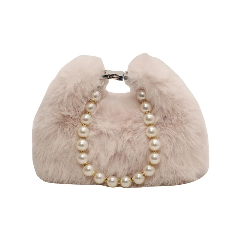Morellybear Plush Crossbody One Shoulder Handbag Regular Women's Black/Ecru/Khaki/Pink-3