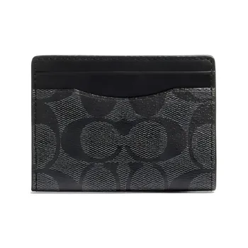 COACH Card Case Cow Leather Card Holder Small Size Women's Black