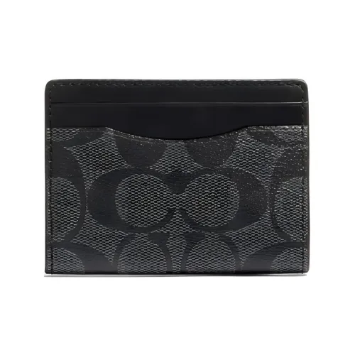 COACH Card Case Cow Leather Card Holder Small Size Women's Black