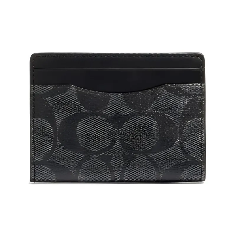 COACH Card Case Cow Leather Card Holder Trumpets Women's Black-0