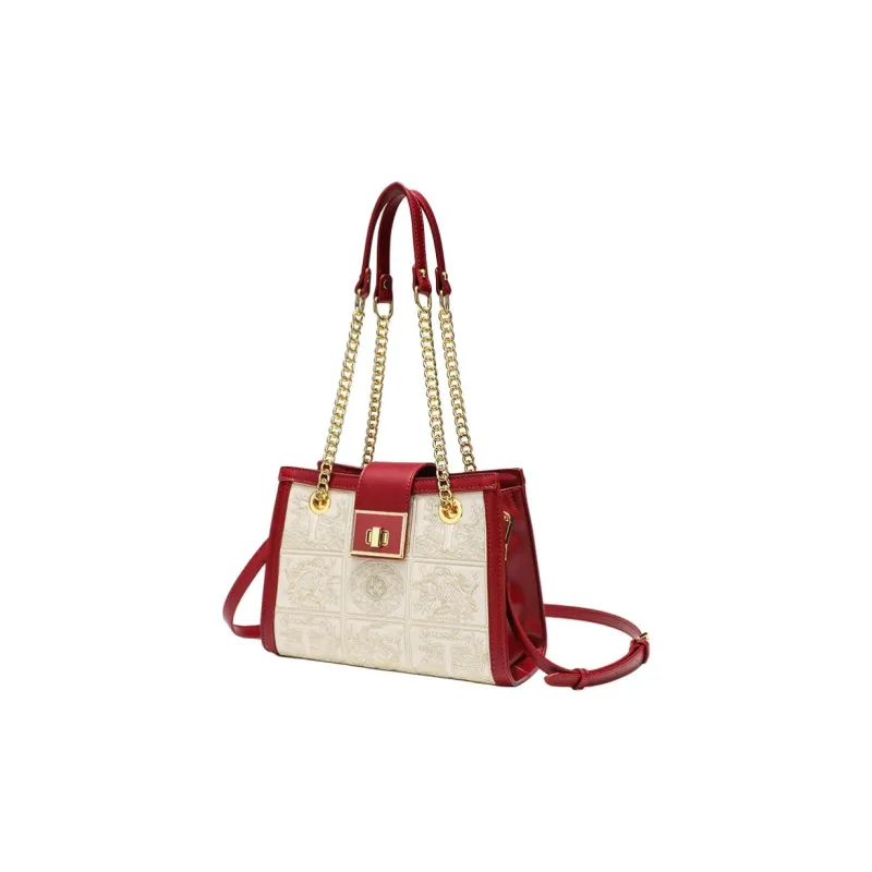 PAYOT Microfiber Synthetic Leather One Shoulder Handbags Regular Women's Ecru & Red-1