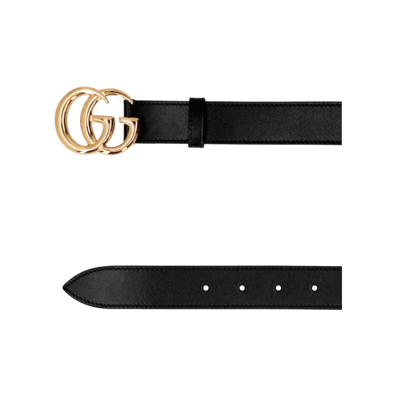 GUCCI Metal Gold Plated Leather Belts Men's Black Width  3cm-2
