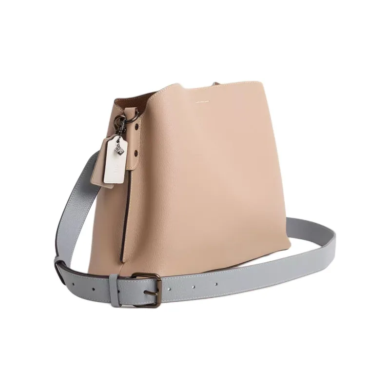 COACH Willow Polished Pebbled Leather Portable Crossbody Bag Shoulder Bag Large Size Women's Silver & Gray Brown-1