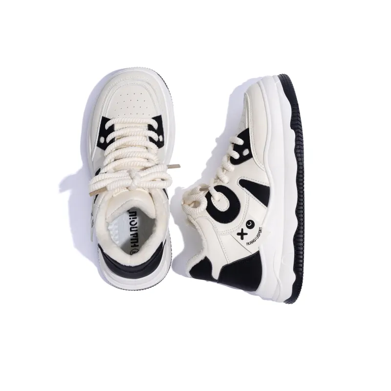 HUANQIU Height Increasing, Slip Resistant, Abrasion Resistant High Top Skateboard Shoes Women's Beige Black-5
