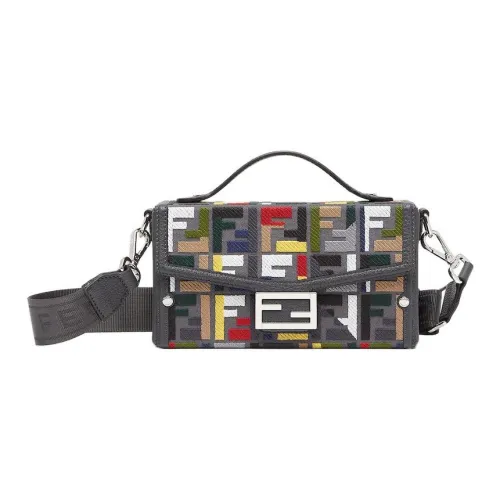 FENDI Baguette Cotton Shoulder Bag Crossbody Bag Handbag Women's Gray & Multicolor
