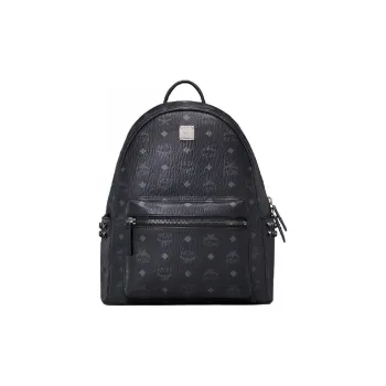 MCM Coated Canvas PVC Backpack Medium Size Unisex Black