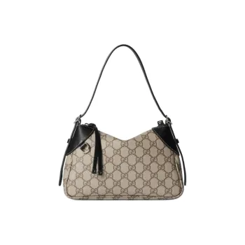 GUCCI Monogram Coated Fabric Handbag Shoulder Bag Small Size Women's Beige & Dark Brown