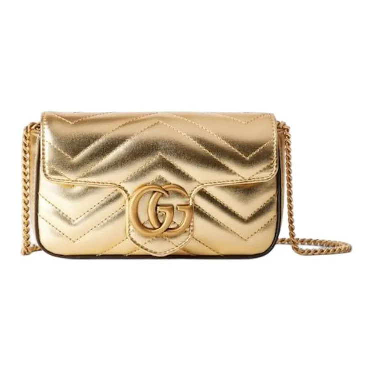 GUCCI Leather Shoulder Bag Extra Mini Unisex Gold-0