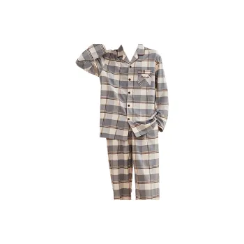 Top Melon Pajama Set Men's Elegant Grid
