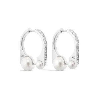 DIOR Metal Resin Pearl Crystal Earrings Women's Silver