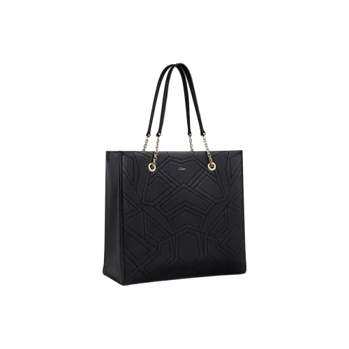 CARTIER Grained Calfskin Tote Bag Shopping Bag Shoulder Bag Handbag Regular Women's Black