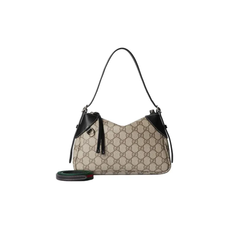 GUCCI Monogram Coated Fabric Handbag Shoulder Bag Small Size Women's Beige & Dark Brown-1