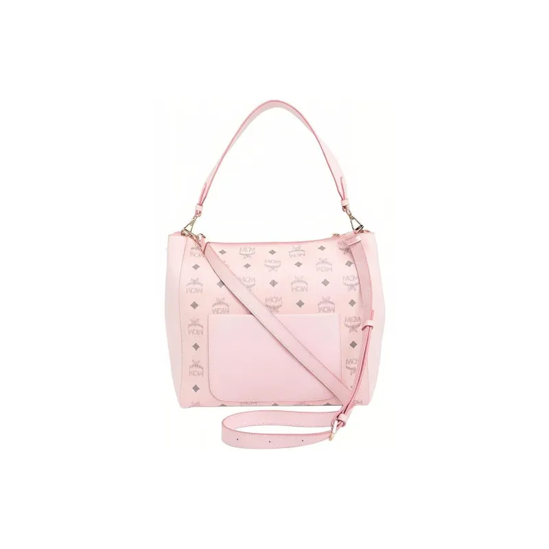 MCM Visetos Leather Shoulder Bag, Portable Crossbody Bag Medium Size Women's Pink-2