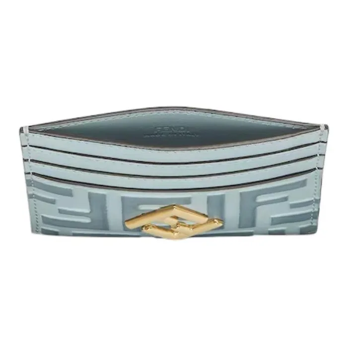 FENDI FF Diamonds Series Calfskin Card Holder Women's Light Blue-2