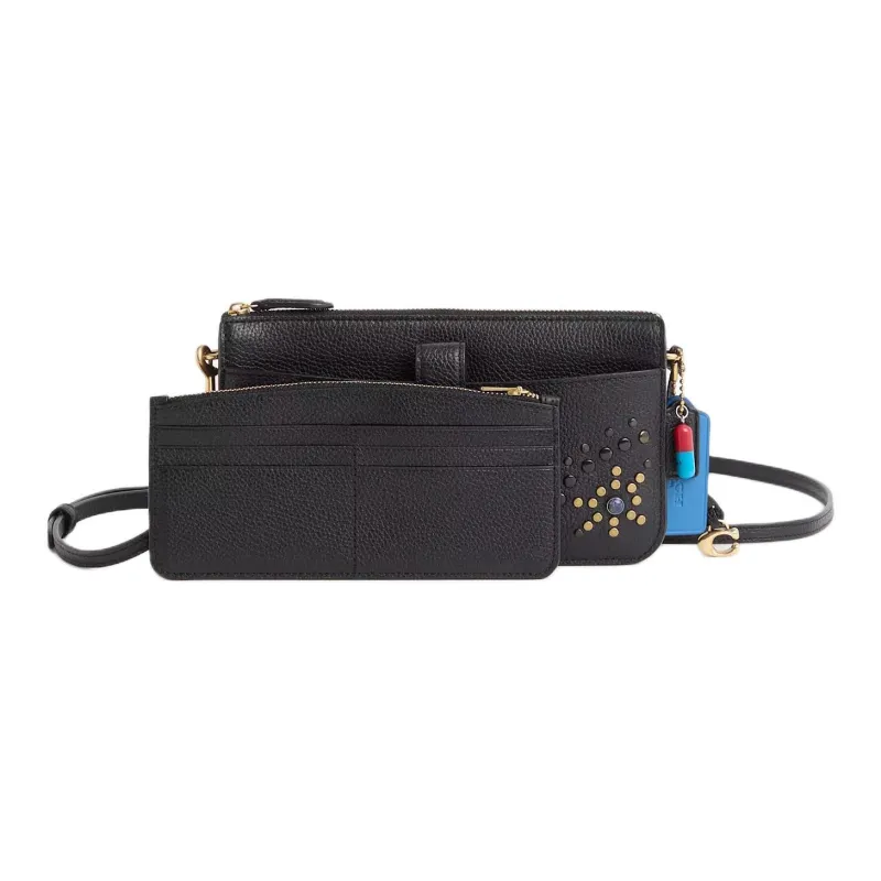 COACH NOA Polished Pebble Leather Shoulder Bag, Crossbody Bag Small Size Women's Black-1